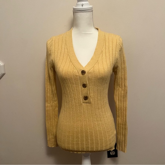 New Sundance Yellow Silk Blend Ribbed Granola Indie Downtown Sweater - Picture 1 of 7